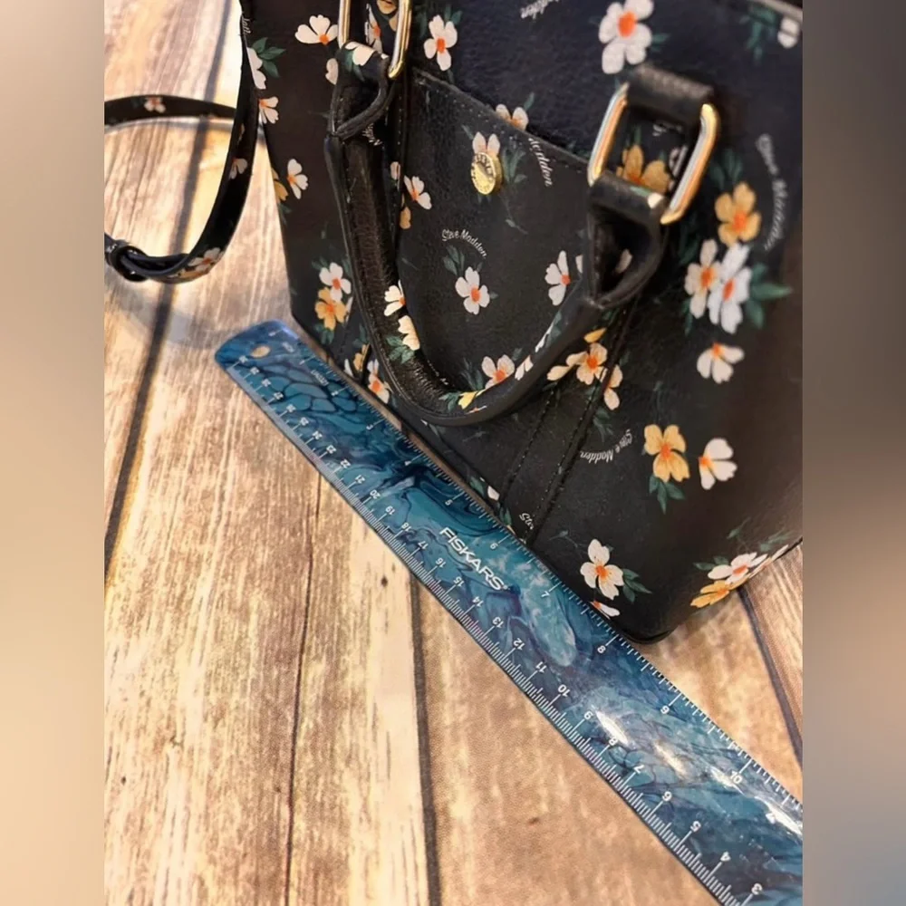 Steve Madden Black Floral Mini Satchel with Gold Hardware - Picture 5 of 6